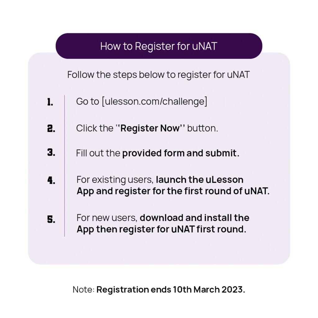Step by step way to register for uLesson National Academic Tournament (uNAT)